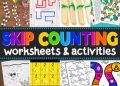 Make learning to skip count FUN with these free skip counting printables! Start with our skip counting chart and skip counting posters pdf for reference. Then grab one of our free, no-prep skip counting worksheets for elementary age students! Finally, use on of our skip counting activities or skip counting games to practice and reinforce counting by 2s, 3s, 4s, 5s, 6s, 7s, 8s, 9s, 10s, 11s, 12s, 13s, 14s, and 15s. Simply print and you are ready to play and learn with kindergarten, first grade, 2nd grade, 3rd grade, and 4th grade students.