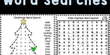 These Christmas Word Searches are fun, engaging activity for kids during December. These christmas word search printable pages have varying degrees of difficulty making these holiday word search fun for children in preschool, pre-k, kindergarten, first grade, 2nd grade, 3rd grade, 4th grade, and 5th graders too. Simply print the free printable christmas word search for kids to play and learn while finding words to do with December 25th like wreath, tree, bow, sleigh, Santa, gifts, cookies, carols, and more!